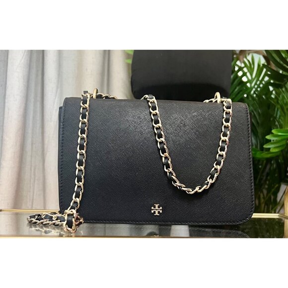 Tory Burch Black Leather Emerson Shoulder Bag/Crossbody - Picture 2 of 11